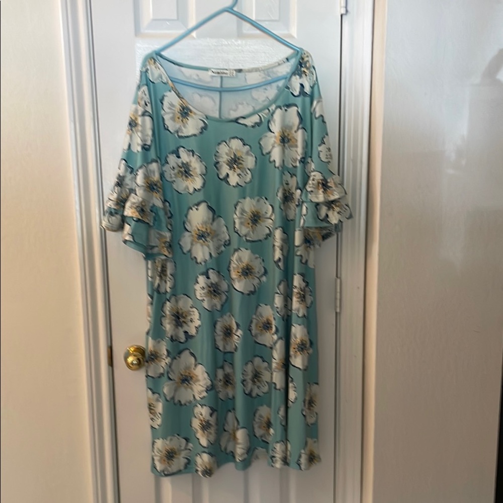 Floral Sea Foam Green Dress with Ruffle Sleeves